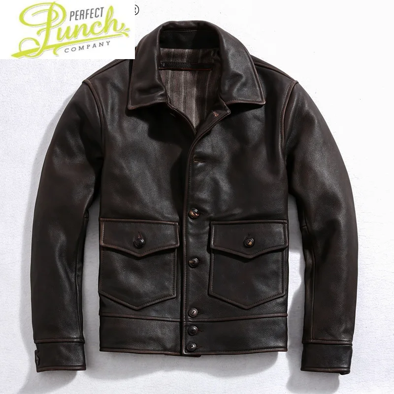 

New 2021 Vintage Leather Jacket Men Motorcycle Genuine Cow Leather Coat Man Spring Fall Coats Chamarras Para Hombre