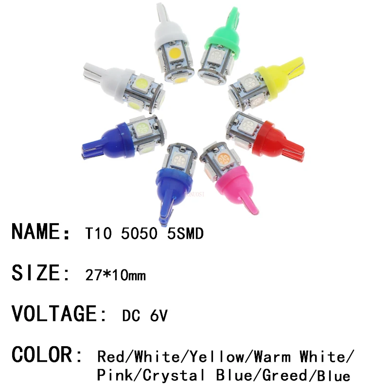 10Pcs T10 5050 5 Smd Smd 194 168 W5W 3V 6V 8VDC 5 Led Lamp Klaring light Wedge Lamp Auto Styling