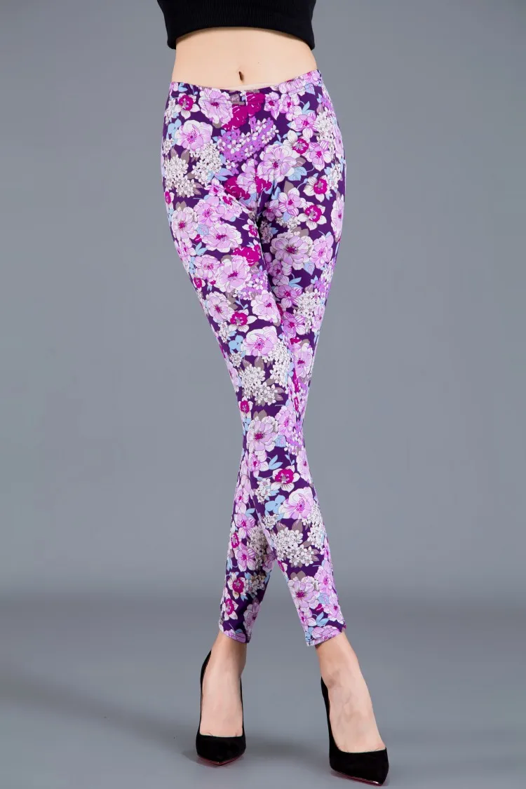 Women Floral Printed Exercise Colorful Peony Flower Female Elastic Leggins High Waist Pants Push Up Trousers Fitness Leggings