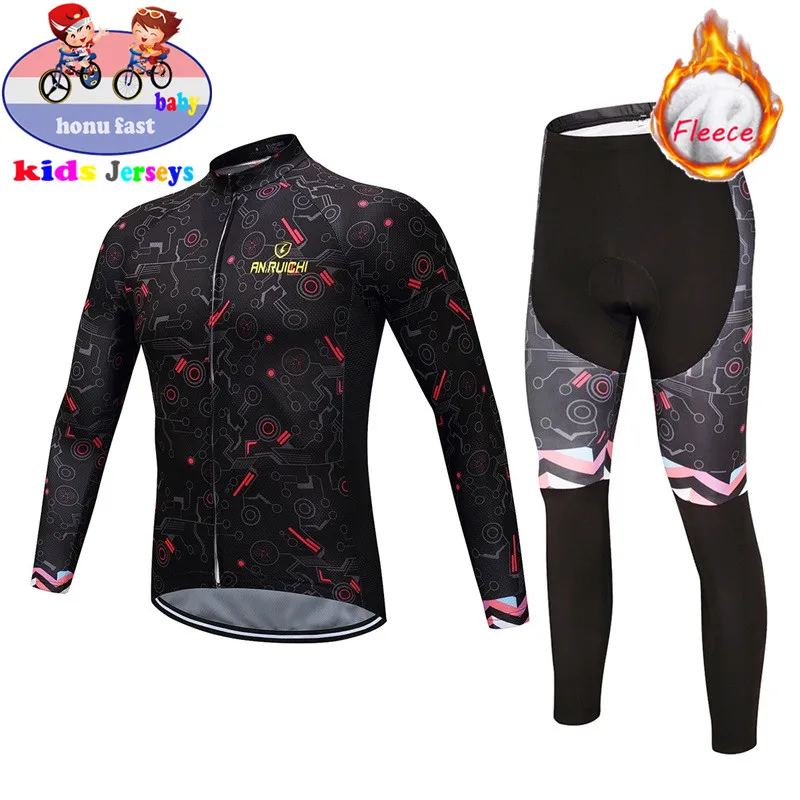 2026 Boy Winter Thermal Fleece Cycling Clothing Children Cycling Bike Jersey Long Sleeves Sets Kids Cycling Clothing Suit 3D Gel view 5