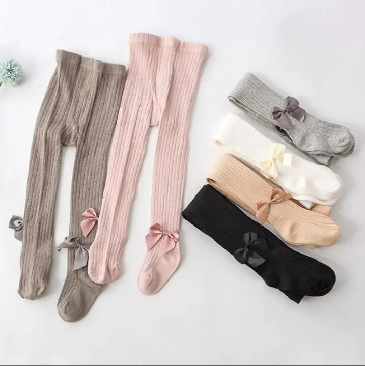 0-6T Girl Bow Tights Spring Autumn Winter Bowknot Pantyhose Kids Children Stockings Baby Stocking Infant Knitted Collant Tights