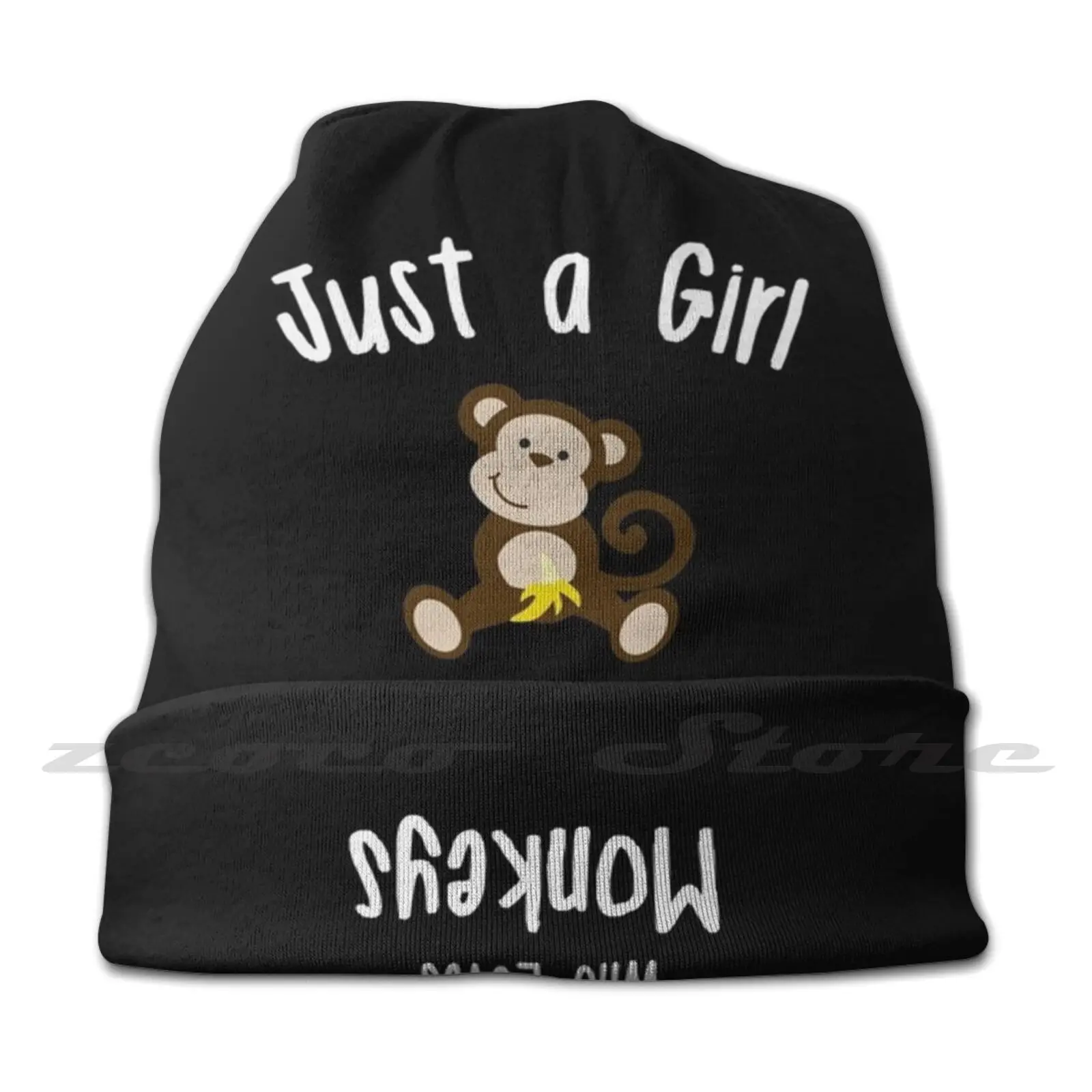 Monkey Design For Girls Personalized Pattern Knit Hats Plus Size Elastic Soft Cap Love Chimpanzee Ape Girls Womens Monkey