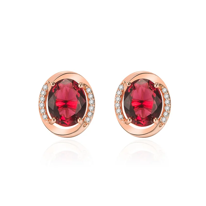 Natural Ruby Earrings Original 14k Rose Gold Jewelry with Red Zirconia Gemstone Brincos Orecchini Dainty Stud Earrings for Women