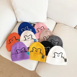 Ins trend Women Cute Bear Embroider knit hat Winter Girl Ladies Casual Hip hop Sport Skullies Bone homme Skullcap Beanie cap