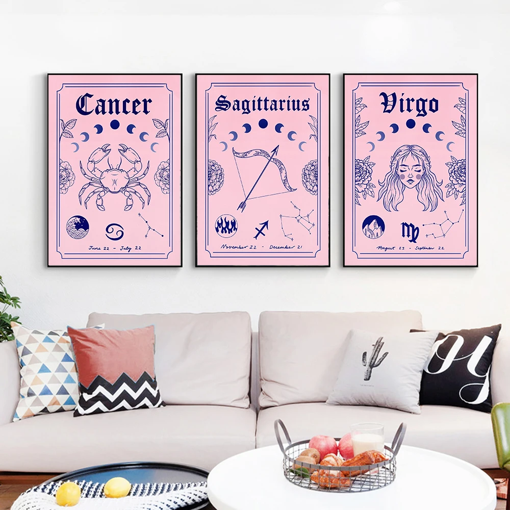 Constellation Nursery Wall Art Canvas Poster Print Astrology Boho Cancer Zodiac Astrology Painting Water Star Decoration Picture