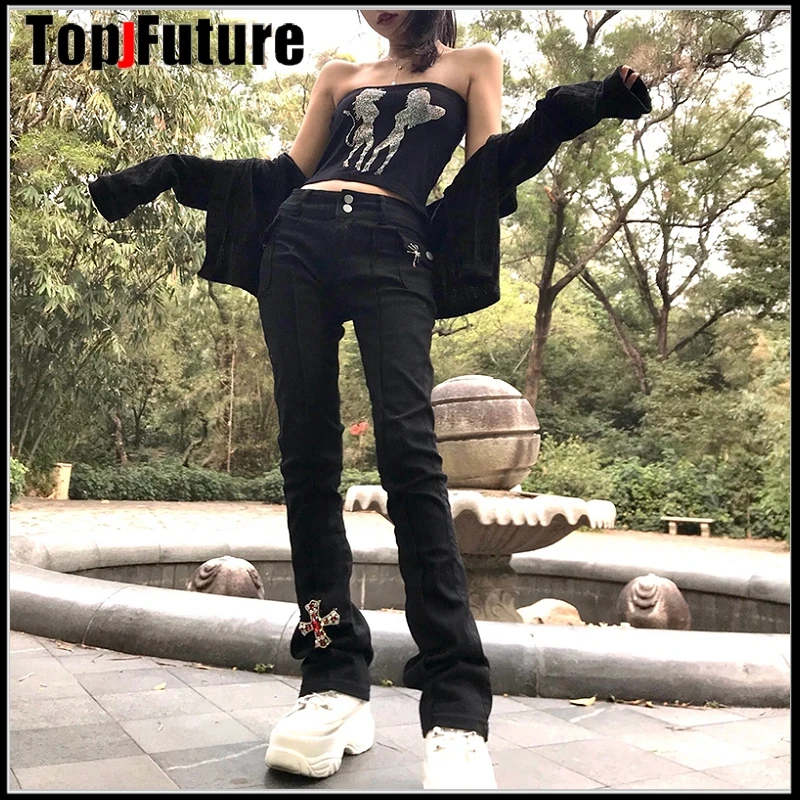 

Women Girl pink cross crystal bling bling punk Harajuku chain trousers pants jeans Gothic Lolita pants jeans