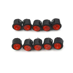 10Pcs/lot Small Round Boat Rocker Switches Black Mini Round Red 2 Pin ON-OFF Rocker Switch 16mm Diameter