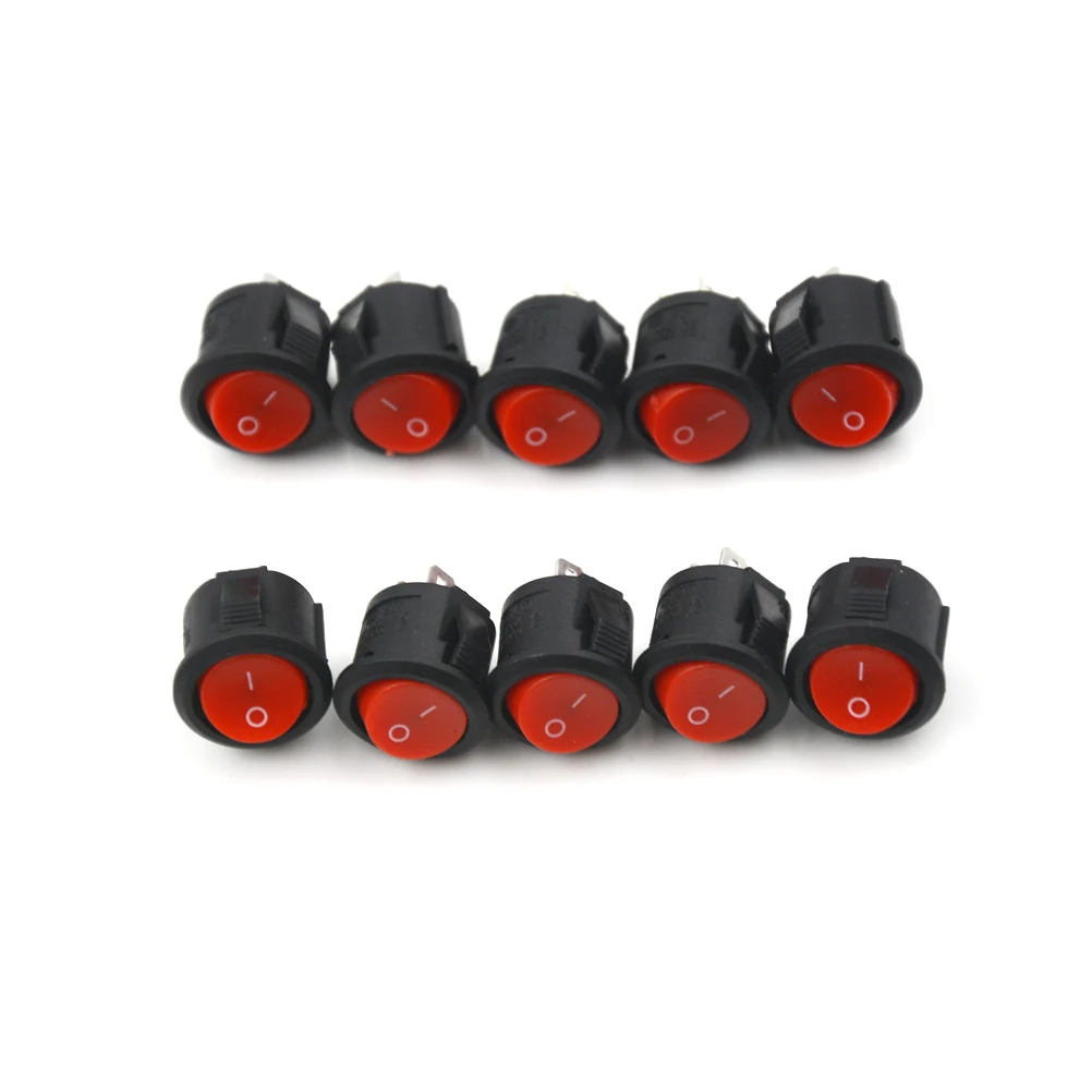 10Pcs/lot Small Round Boat Rocker Switches Black Mini Round Red 2 Pin ON-OFF Rocker Switch 16mm Diameter