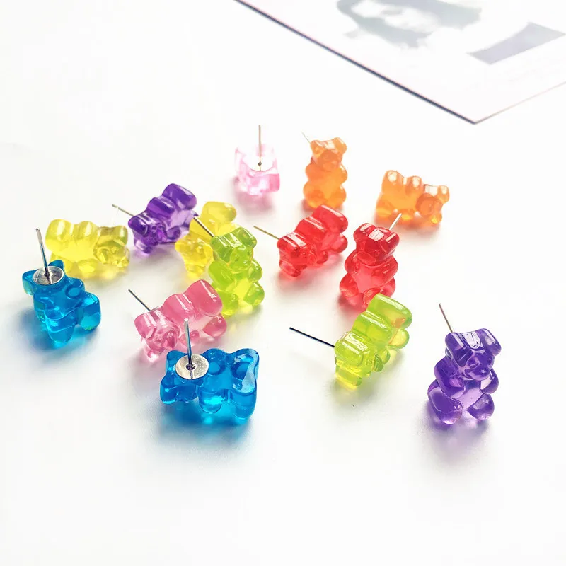 10 Pairs/Lot Creative Funny Bear Gummy Earring Soft Girl Cartoon Color Hit Cute Candy Stud Earrings