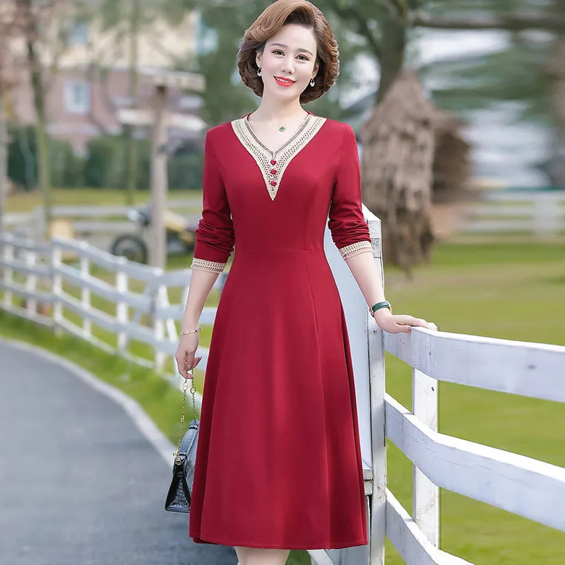 

Elegant Vintage Midi Dress Spring Autumn Korean Solid V-Neck Vestido Women Bodycon Dress