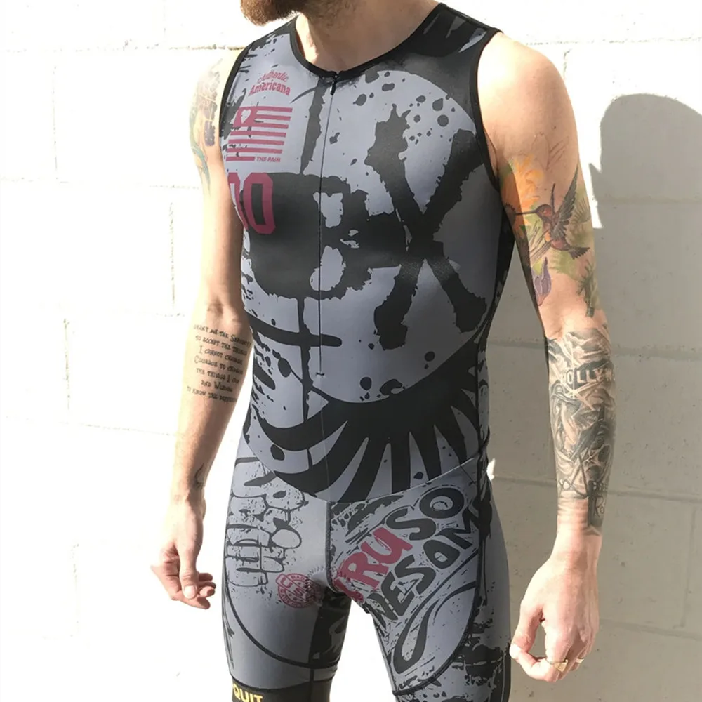 Triathlon LOVE THE PAIN Men‘s Race Trisuit Sleeveless Run/Swim/Cycling Apparel Go Pro Ciclismo Cycling Skinsuit Tights Speedsuit