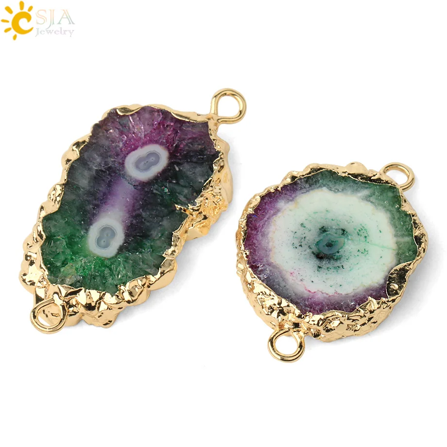 1pc Multicolor Natural Crystal Connector Gold-color Bezel Flat Irregular Stones Jewelry Findings Components for DIY Making G417