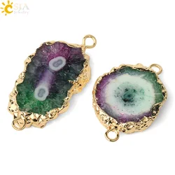 1pc Multicolor Natural Crystal Connector Gold-color Bezel Flat Irregular Stones Jewelry Findings Components for DIY Making G417
