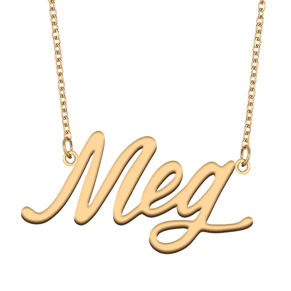 

Meg Name Necklace Women Stainless Steel Jewelry Gold Plated Nameplate Pendant Femme Mothers Girlfriend Gift