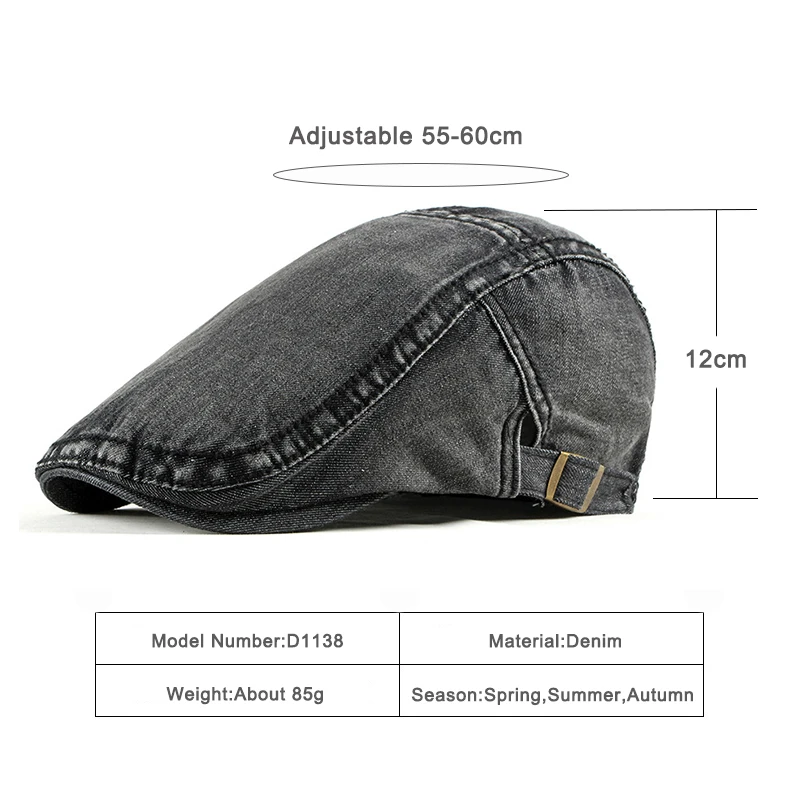 Wuaumx Simple Washed Denim Berets Hat Men Women Spring Summer Peaked Flat Cap Artist Duckbill Hat Casual Herringbone Newsboy Cap