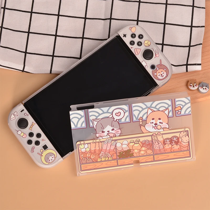 Leuke Kat Hond Cartoon Schakelaar Oled Shell Matte Tpu Pc Cover Joycon Controller Beschermhoes Voor Nintendo Switch Oled Accessoires
