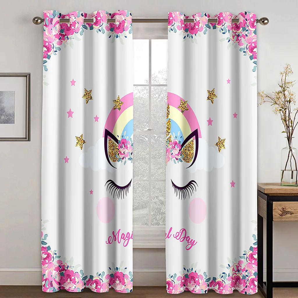 Rainbow Unicorn Blackout Curtains for Girls Bedroom 2 Panel Set Window Curtains for Living Room カーテン Cortinas Para La Sala