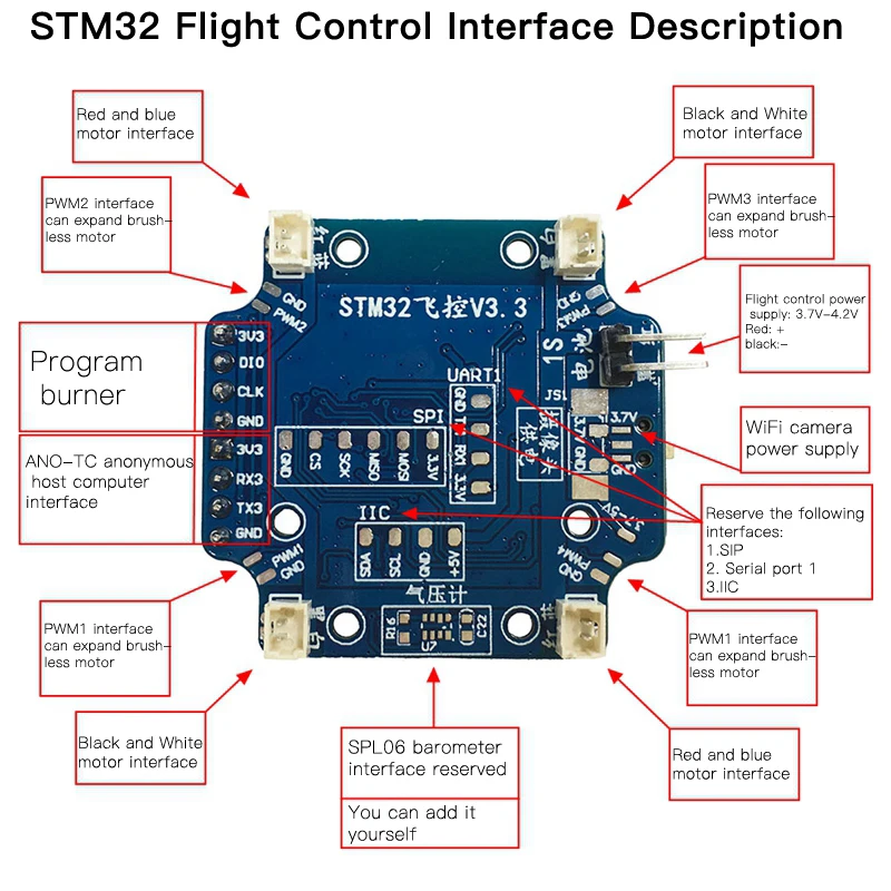 Stm32 placa de controle de vôo de aeronave de quatro eixos de código aberto stm32 pequeno programa c de quatro eixos placa de controle diy quatro rotores