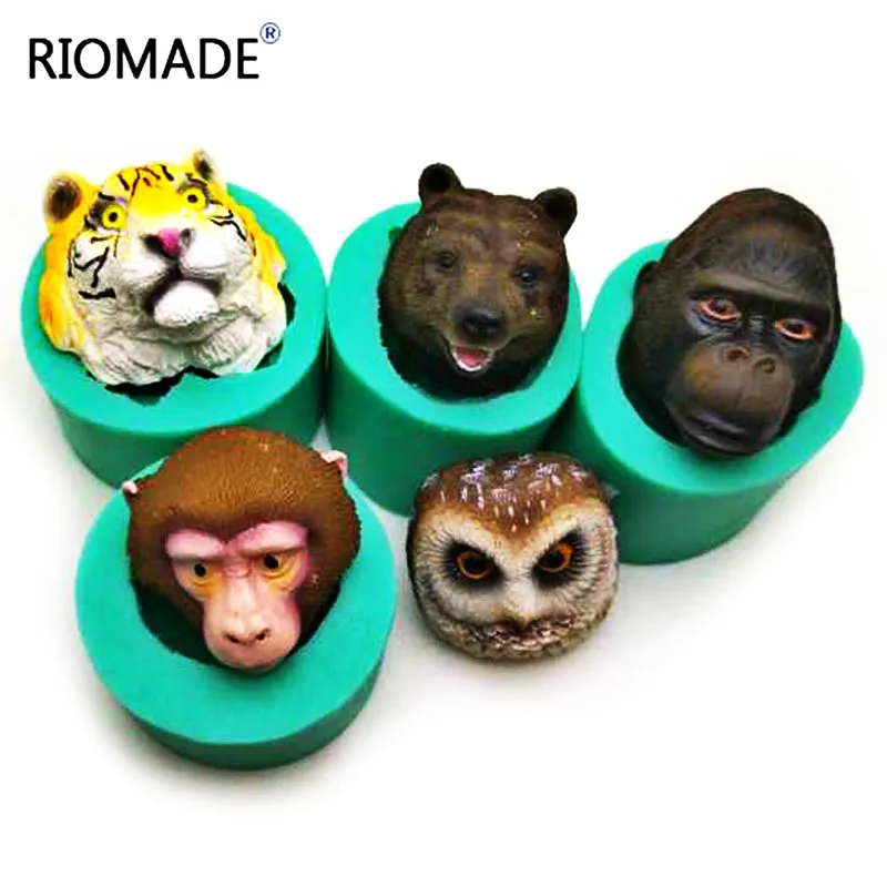 3D Simulation Owl Tiger Black Bear Gorilla Monkey Silicone Fondant Molds Animal Cake Decorating Tools Chocolate Baking Mould