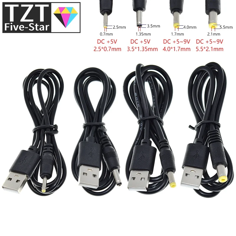 TZT 1/3PCS 1M USB-Anschluss zu 2.0*0.6mm 2.5*0.7mm 3.5*1.35mm 4.0*1.7mm 5.5*2.1mm 5V DC-Stromkabel-Stecker – Detail 7