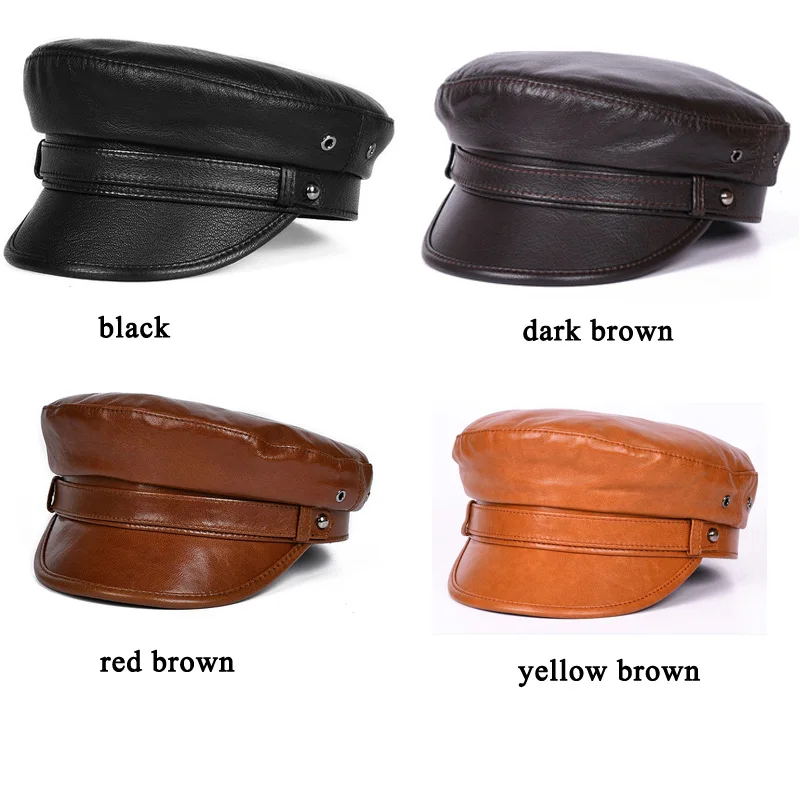 Korean Fashion Leather Flat Hats For Men Women Autumn Winter Fitted Newsboy Caps Unisex Natural Sheepskin Gorra Hommer 4 colors