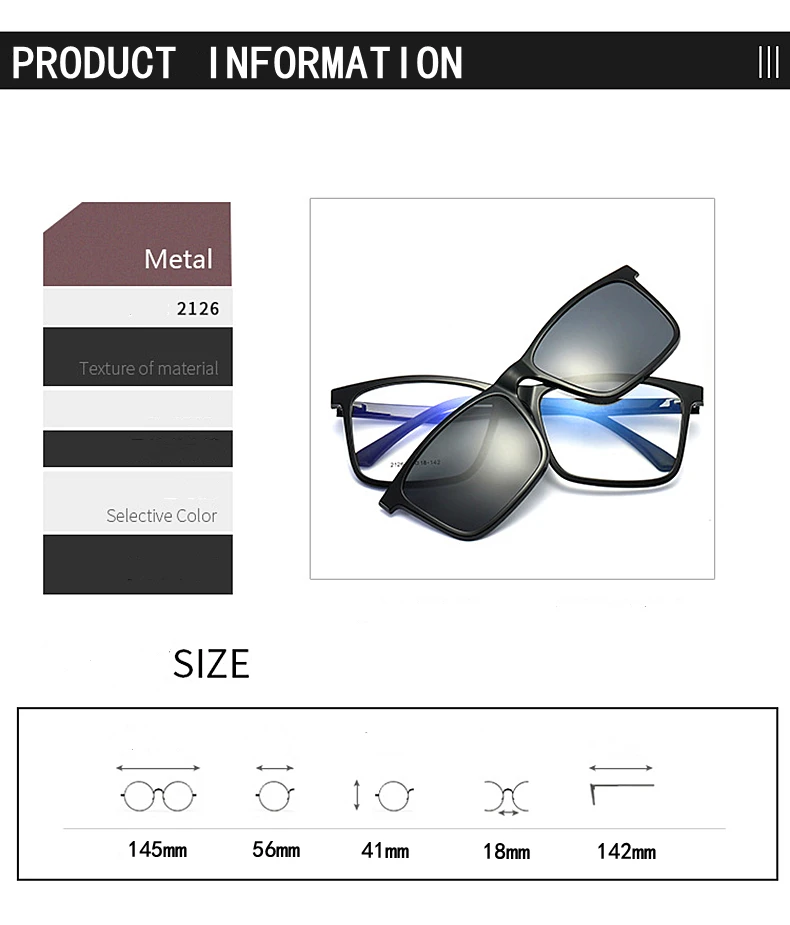 YIMARUILI Multifunktions-Sonnenbrille mit optischer Sehstärke, magnetische Clip-on-Sonnenbrille für Herren, Anti-Ultraviolett-Fahrbrille 2126 – Detail 6