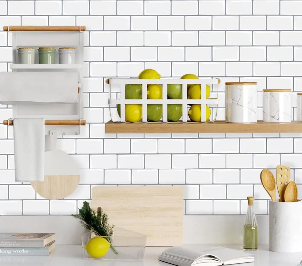 3D Peel and Stick White Subway Wall Tile Sticker Wallpaper Backsplash Of Kitchen Wall Tile Stickers Peel and StickWall Tile-1pcs