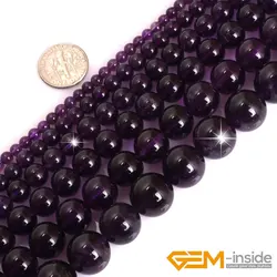 AAA Grade Round Dark Purple Amethysts Precious Stone Beads Natural Stone Beads DIY Loose Beads For Jewelry Making Strand 15