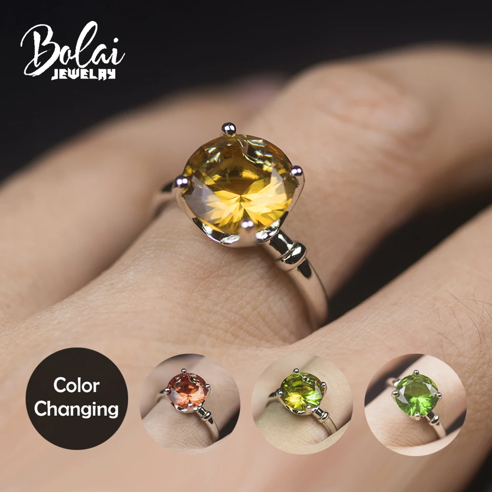 Bolai Color Changing Zultanite Ring 925 Sterling Silver Round 10.0mm Created Diaspore Sultanit Gemstone For Woman's Xmas Gift