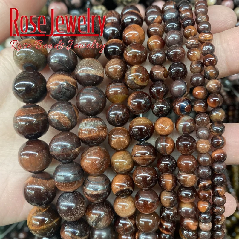 Natural Stone Beads Red Tiger Eye Round Loose Spacer Beads 4 6 8 10 12 14 MM For Jewelry Making DIY Bracelets Accessories 15\