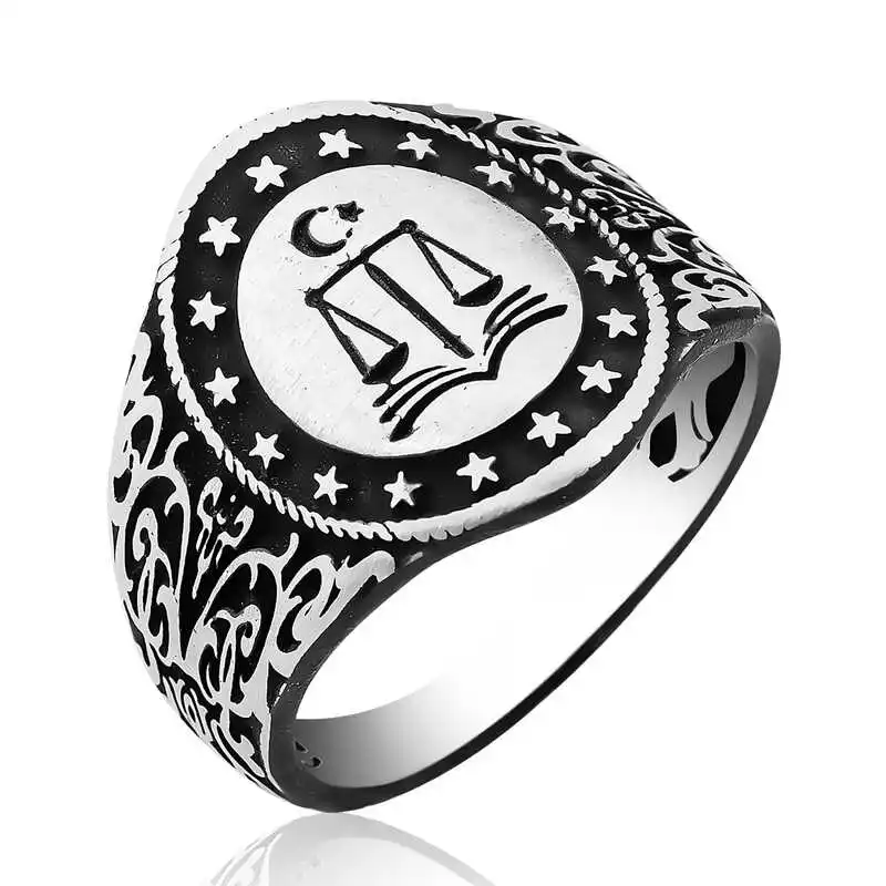 Silver Scales of Justice Men's Ring - 925 Sterling Men's Jewelry Wedding Birthday Gift - Box - Men - Fashion - Botiva - Size - Turkish - Patterned Embroidery