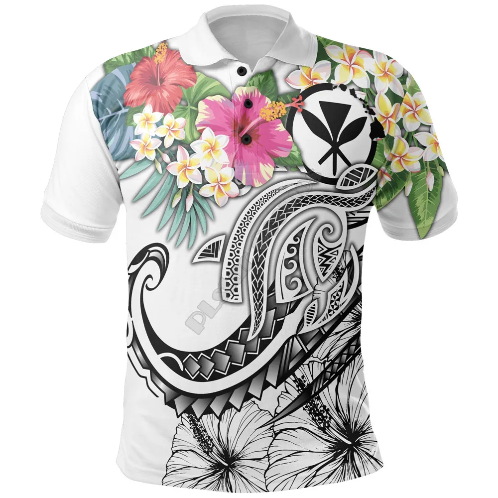 Polynesian Hawaii Kanaka Maoli Polo Summer Plumeria White 3D Printed Polo Shirt Men Women Short Sleeve Summer T-shirt