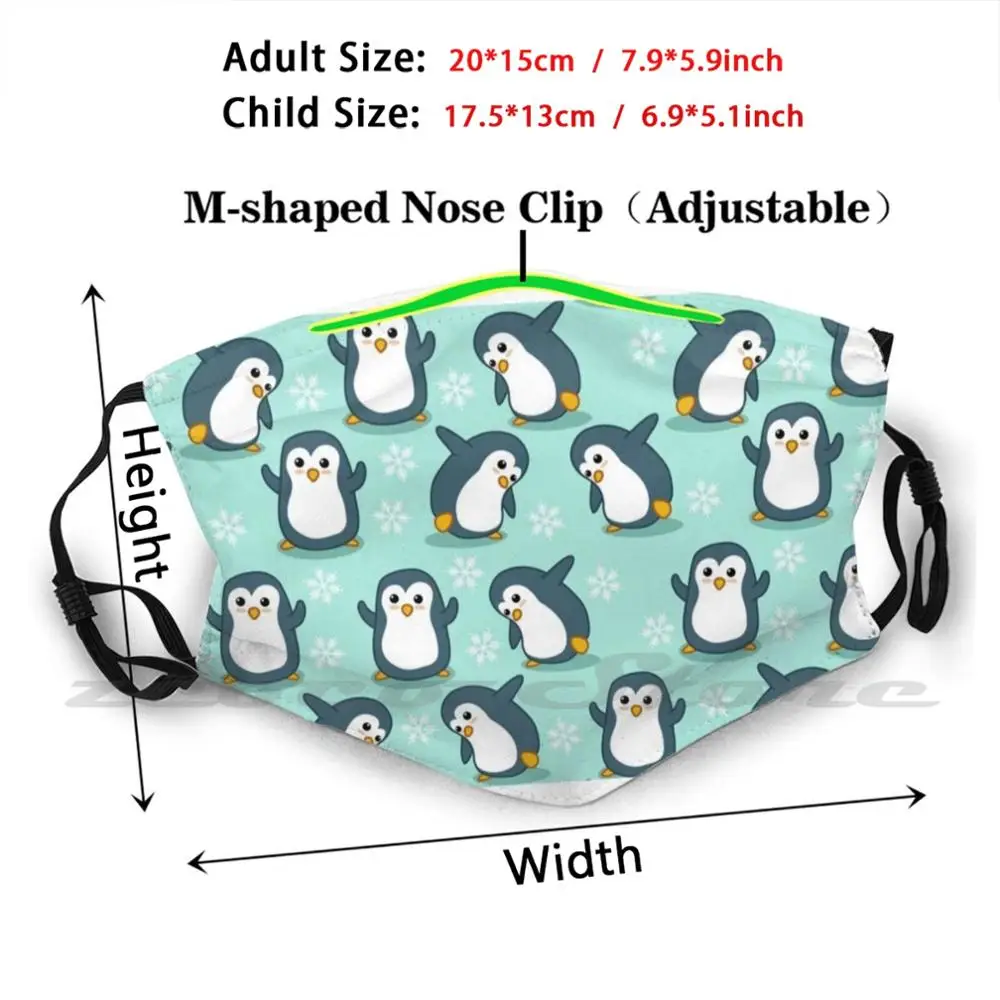 아기 황제 펭귄 병아리 마스크, 성인/어린이 세척 가능 Pm2.5 필터 로고 창의력 펭귄 병아리 펭귄 패턴