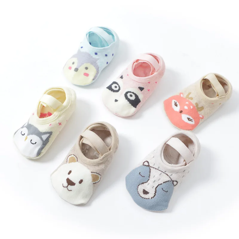 Calcetines de algodón antideslizantes para bebés y niños, calcetín con estampado de animales, zapatos de primeros pasos para recién nacidos, 1 par