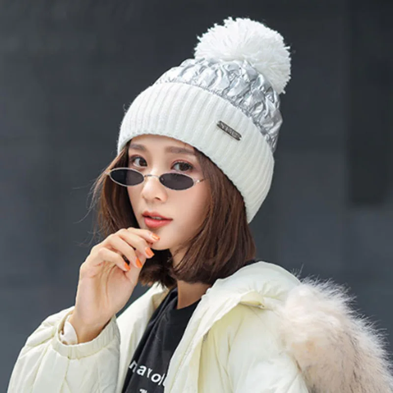 Women Winter Fashion Beanies Sweet Cute Hedging Cap Velvet Wool Hat Student Hair Ball Caps Warm Double Waterproof Knit Hat