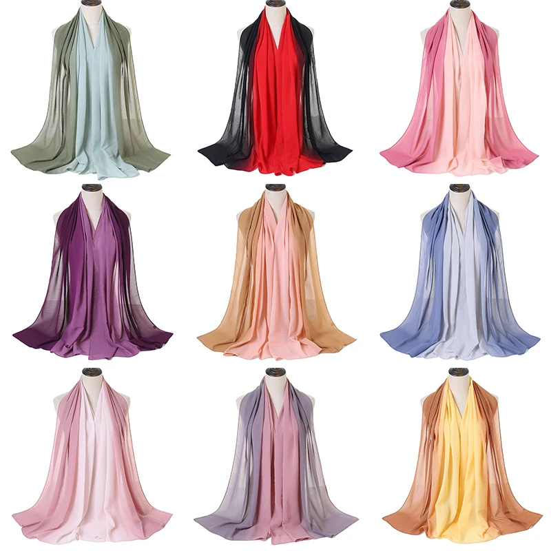 Chiffon Fabric Women's Hijab Scarf Two-color Gradient Color Scarf For Woman Fashion 2021 New Style Soft Elegant 180x70cm 1Piece