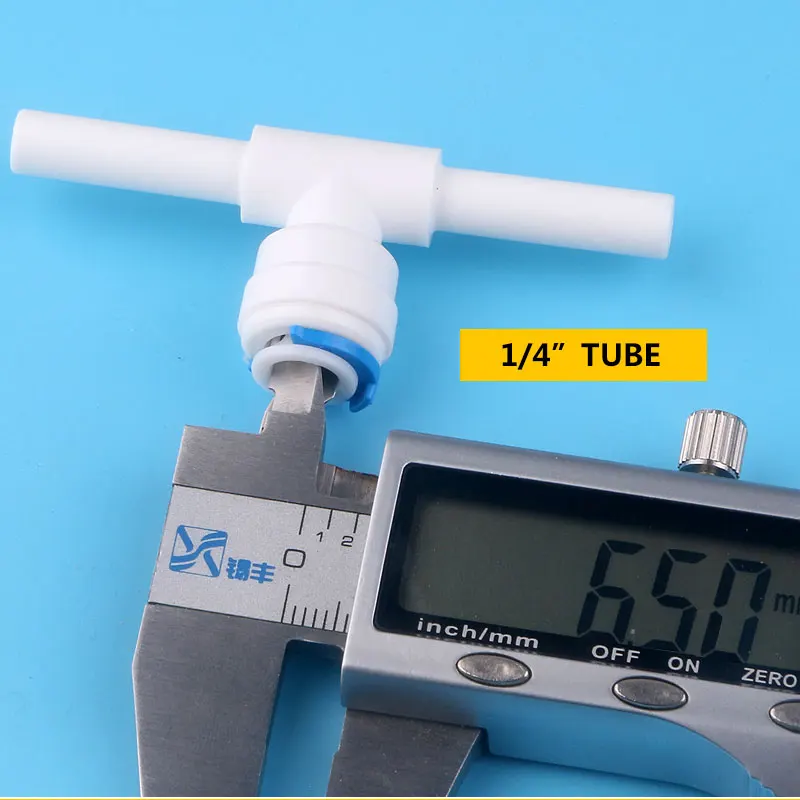 1/4'' PE Quick Connect Double 1/4'' Side Bolt Tee 7111C Pipe 3 Way Hard Plug Joint 6.5MM Aquarium RO Water Filter Tee