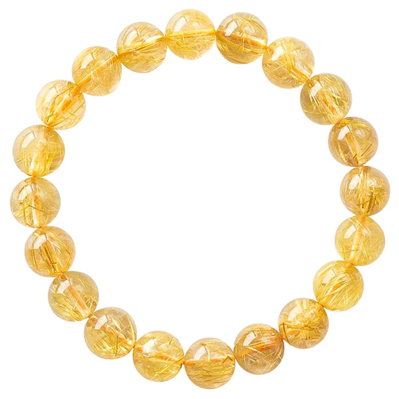 7-10mm Natural Round Rutilated Beads Bracelet 7'' Yellow Loose DIY Beads Bracelets Jewelry For Women Men Bangle Birthday Gift