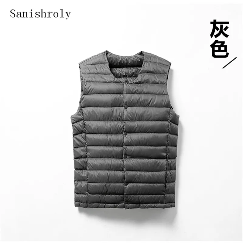 Sanishroly Two Wears Winter Men Ultra Light White Duck Down Vest Male Button V-Neck Sleeveless Waistcoat Jacket Plus Size 3XL