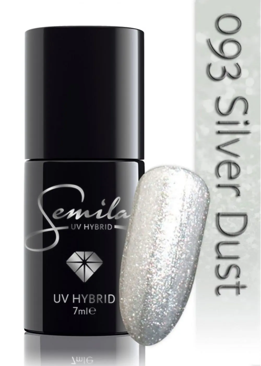 Semilac Silver Dust 093 semi-permanent coverage, UV hybrid nail polish texture Gel