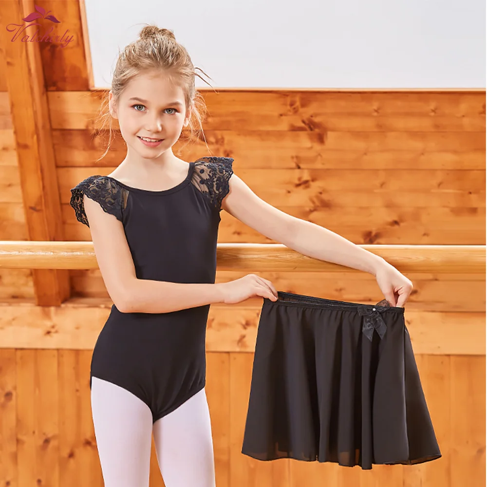 New Summer Kids Cotton Ballet Dance Dress Girls Bodysuit Dance Leotard Chiffon Skirt Flower Laces