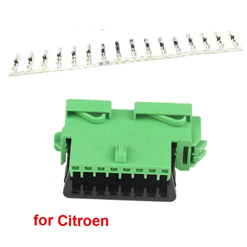 OBD 16 Pin Way Female Connector Plug with Full Wire Harness Cable Pigtail or 16pin Terminal for Citroen Peugeot Car OBD2 Adapter