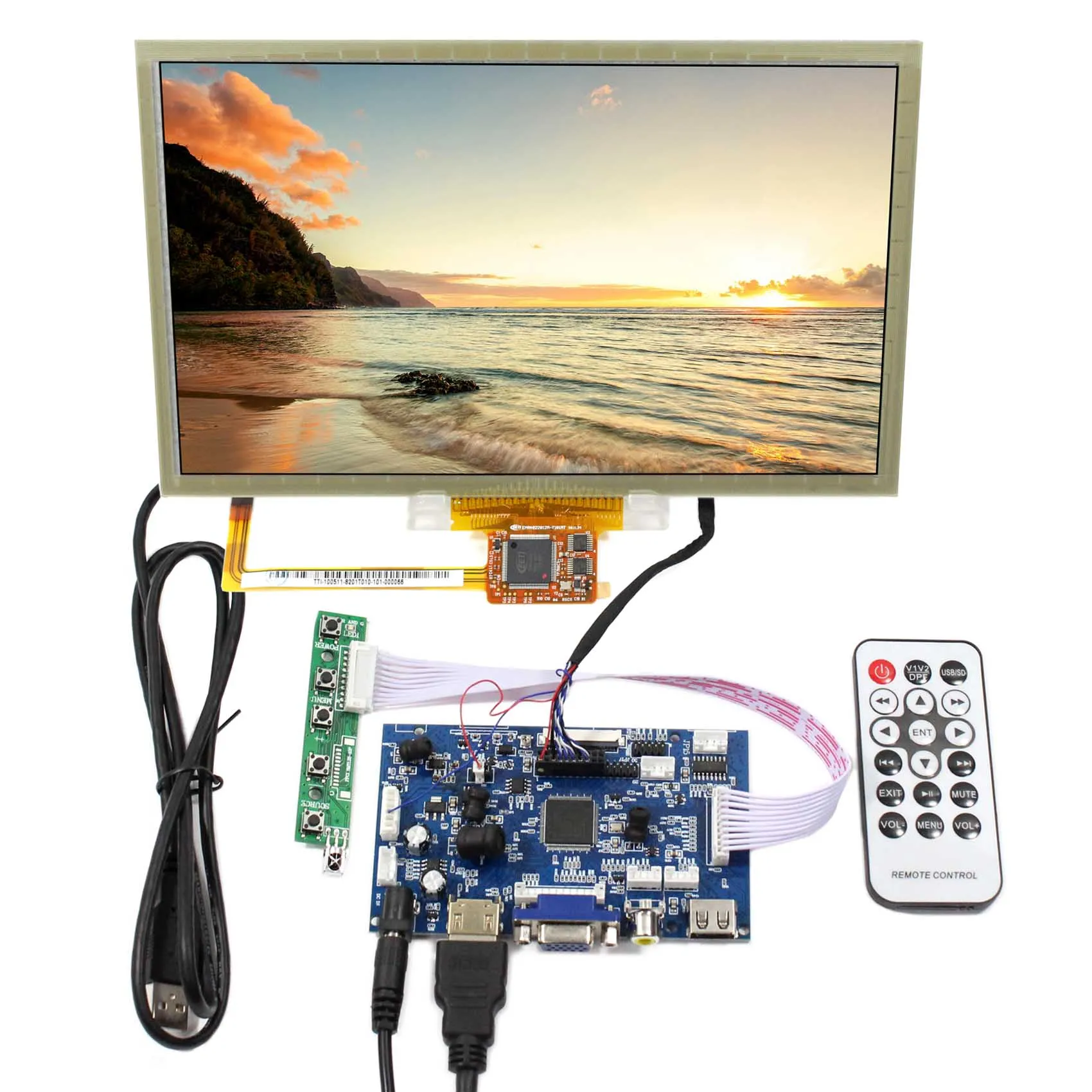 10.2 "1024x600容量性タッチスクリーンLCDディスプレイ (hd mi vga 2av付き),自動輝度調整,LCDコントローラーボード