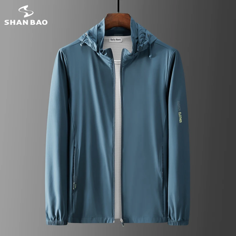 

SHAN BAO 5XL 6XL 7XL 8XL Large size lightweight hooded jacket 2022 summer classic style breathable men's sun protection jacket