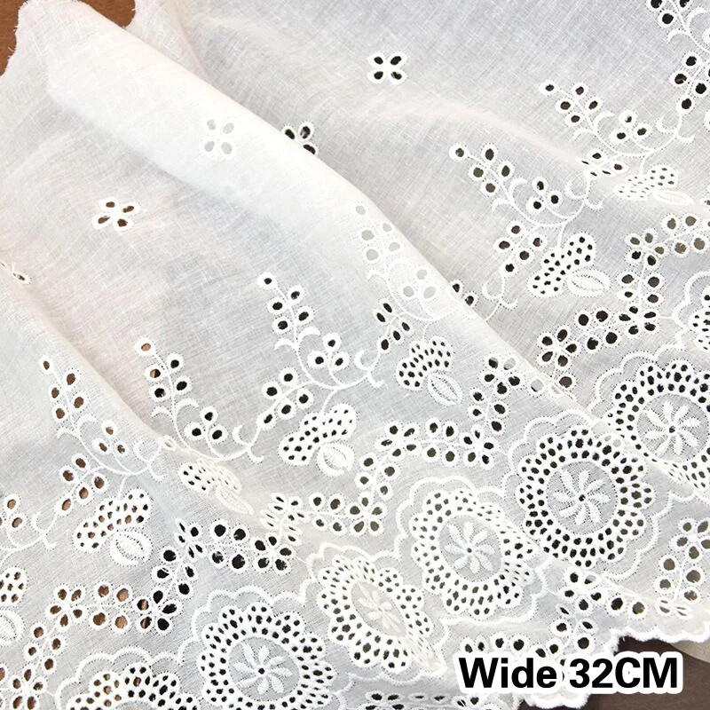 32CM Wide Exquisite White Hollow Cotton Lace Embroidered Ribbon DIY Handmade Lace Dress Curtains Apparel Sewing Accessories