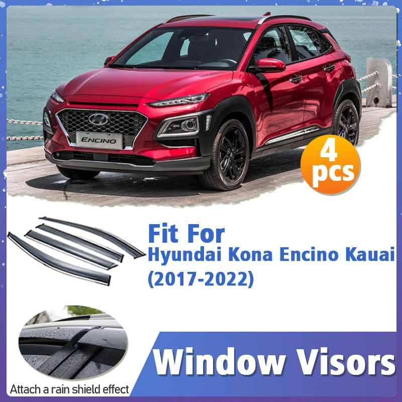 Window Visor Guard for Hyundai Kona Encino Kauai 2017-2022 Cover Trim Awnings Shelters Protection Sun Rain Deflector Accessories