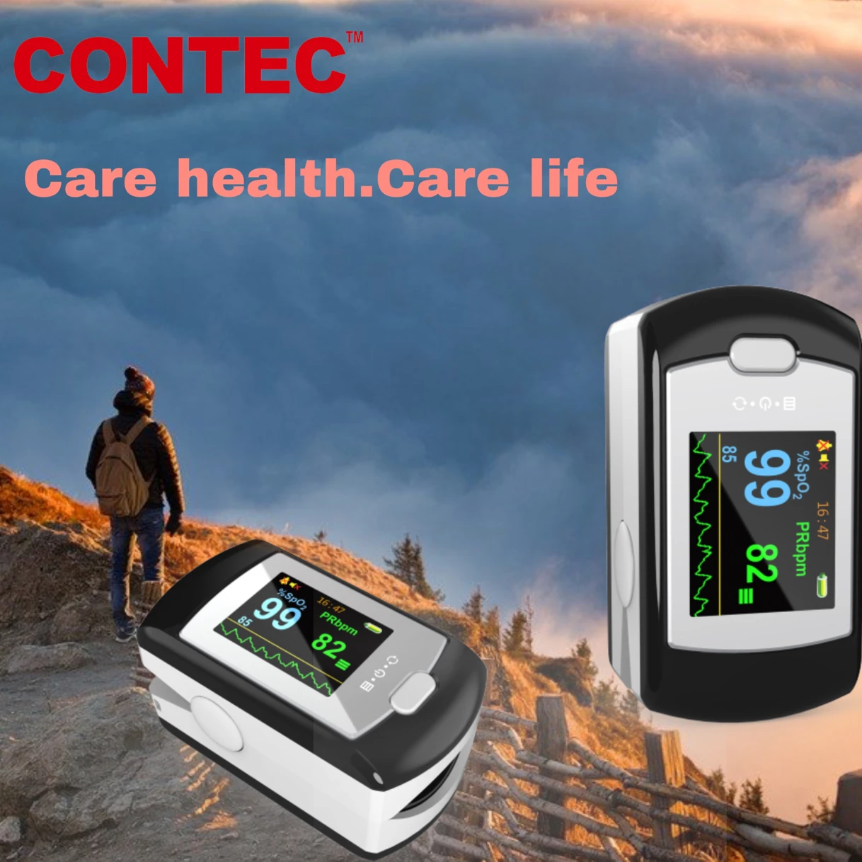 

CONTEC CMS50E 1.3" Color Screen Fingertip Pulse Oximeter SPo2 PR Wireless Transmission Waveform Display