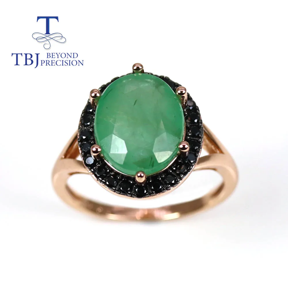 TBJ,Natural emerald oval 10*12mm zambia green gemstone luxury fashion 925 sterling silver fine women's ring