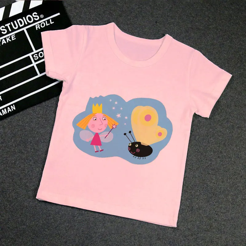 Kids Girl Baby Tshirt Casual T-shirt Children Cartoon Ben And Holly Kingdom T Shirt Boy And Girls Cartoon Short Sleeve Pink Tops