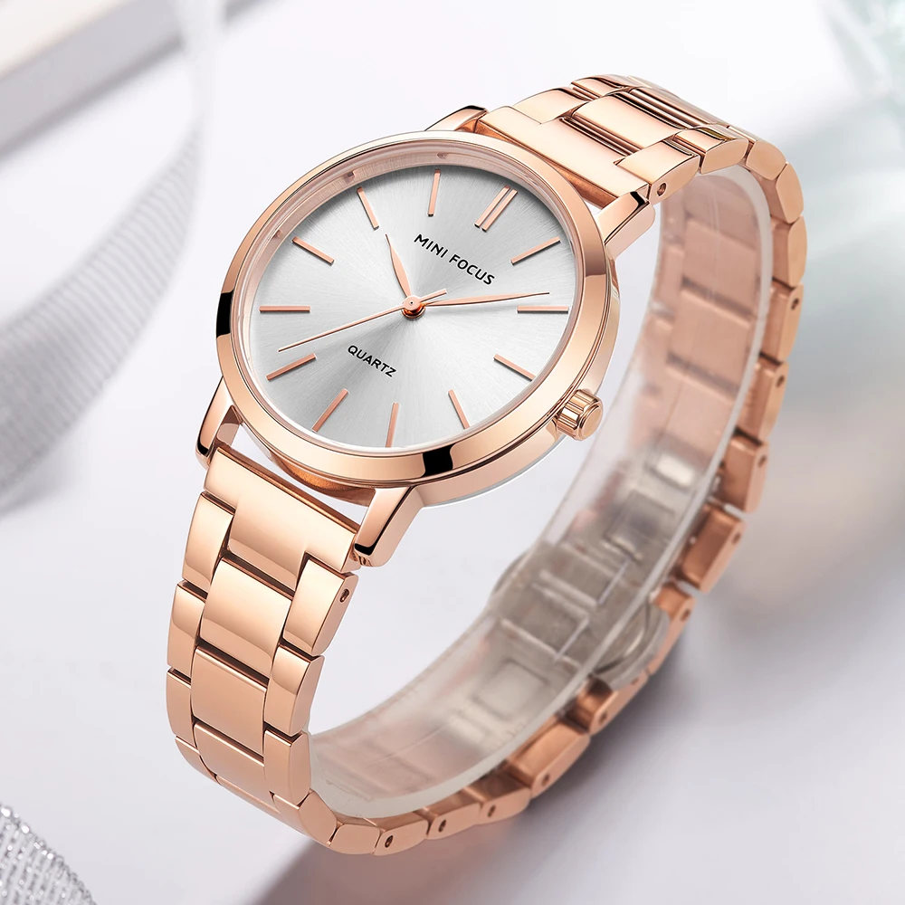 MINI FOCUS Luxury Graceful Women Watches 2020 New Fashion Quartz Watch for Lady Rose Gold Stainless Steel Waterproof Wristwatch